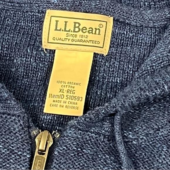 LL Bean Full Zip Hoodie Mens XL Regular Blue Drawstring Pockets Organic Cotton - Picture 5 of 10
